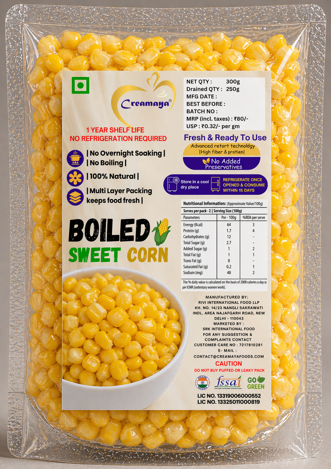 Ready-To-Eat Boiled Sweet Corn